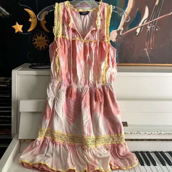 Lucky Brand Pink and Yellow Tie Dye Lace Mini Dress Small - Picture 1 of 16